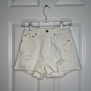 Abercrombie & Fitch Women's White Distressed Denim High Rise Shorts